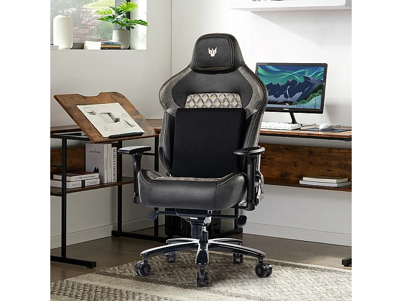 Chaise de bureau en velours - Accoudoirs réglables - avec support lombaire - ergonomique - Charge 200 kg