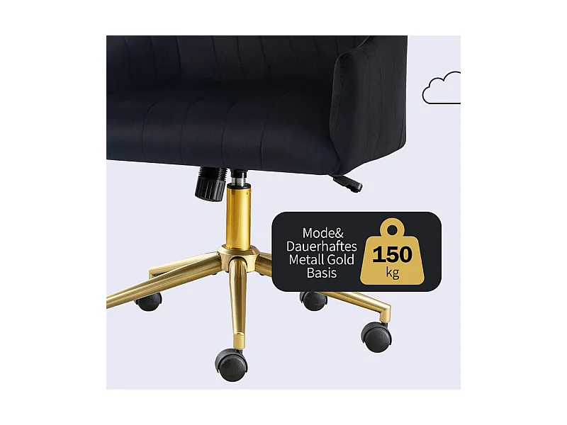 Chaise de bureau pivotante en velours - avec 5 roulettes - hauteur réglable - charge 150kg - Noir