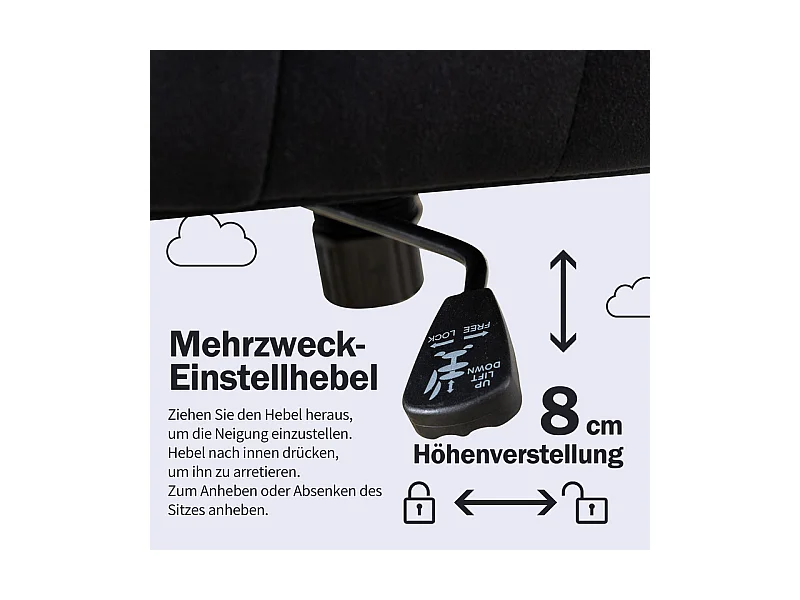 Chaise de bureau pivotante en velours - avec 5 roulettes - hauteur réglable - charge 150kg - Noir