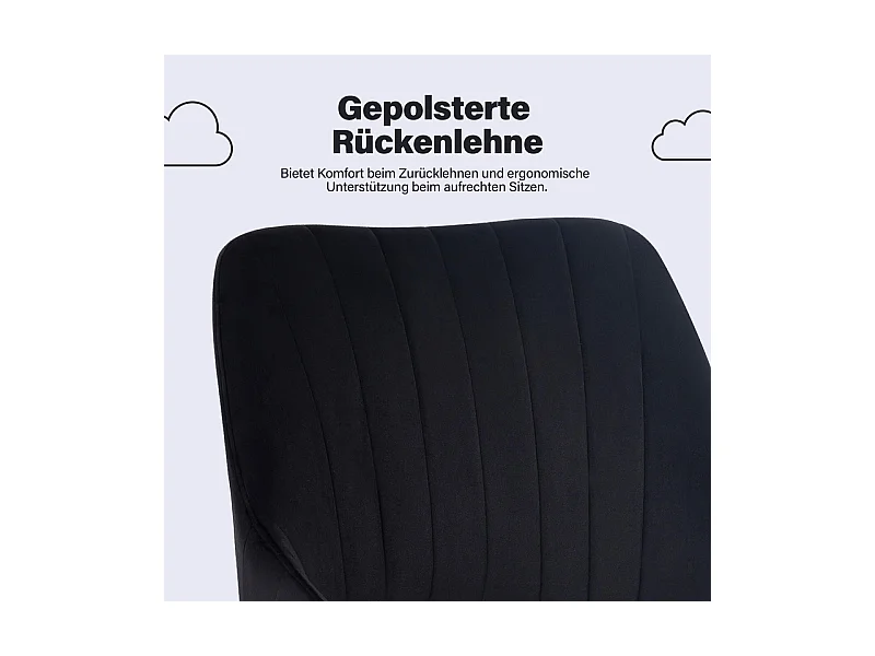 Chaise de bureau pivotante en velours - avec 5 roulettes - hauteur réglable - charge 150kg - Noir