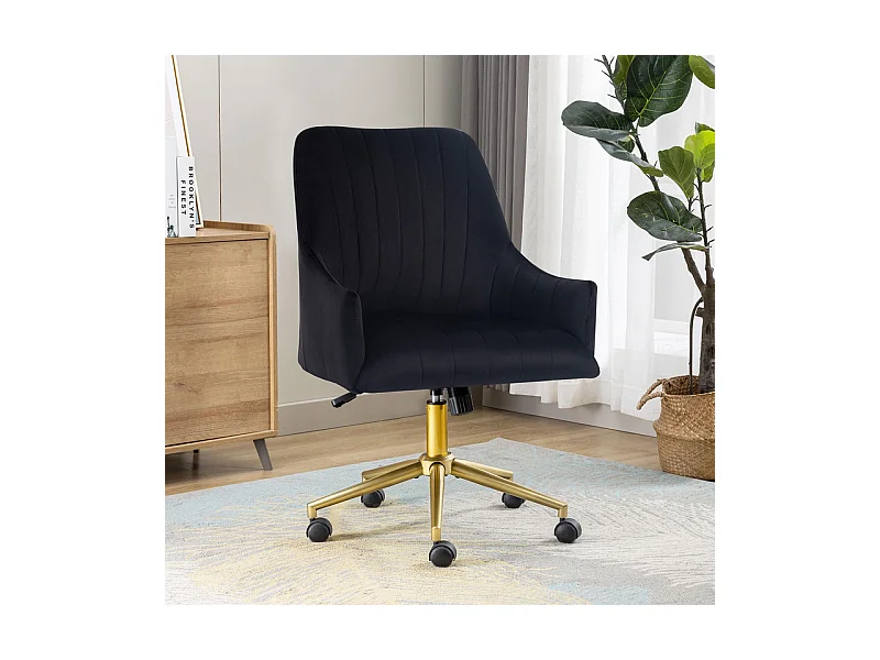 Chaise de bureau pivotante en velours - avec 5 roulettes - hauteur réglable - charge 150kg - Noir