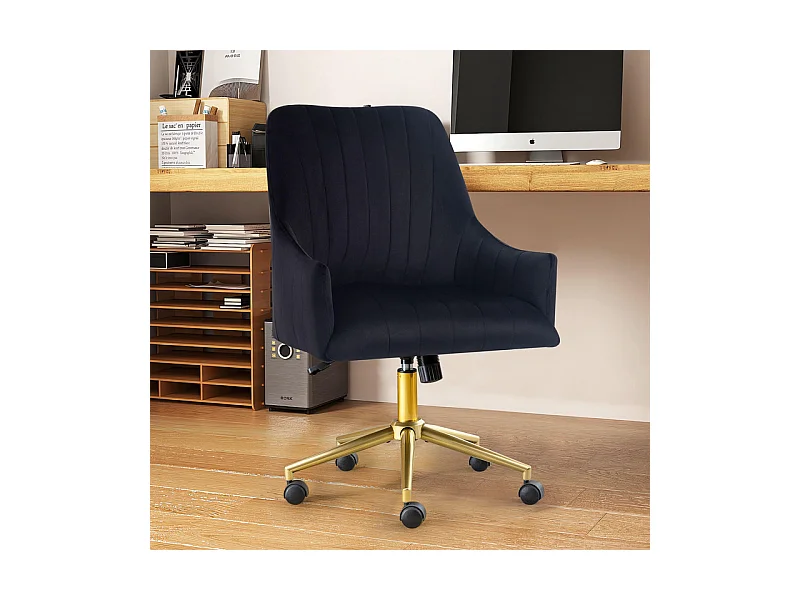 Chaise de bureau pivotante en velours - avec 5 roulettes - hauteur réglable - charge 150kg - Noir