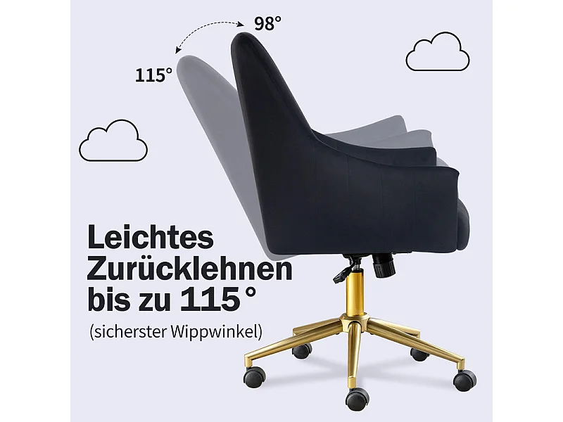 Chaise de bureau pivotante en velours - avec 5 roulettes - hauteur réglable - charge 150kg - Noir