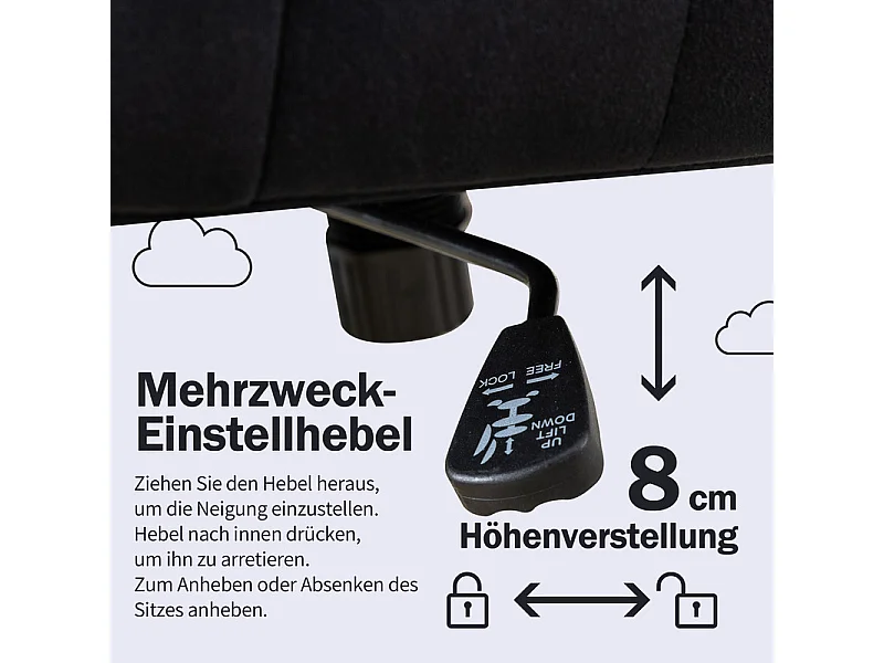 Chaise de bureau pivotante en velours - avec 5 roulettes - hauteur réglable - charge 150kg - Noir