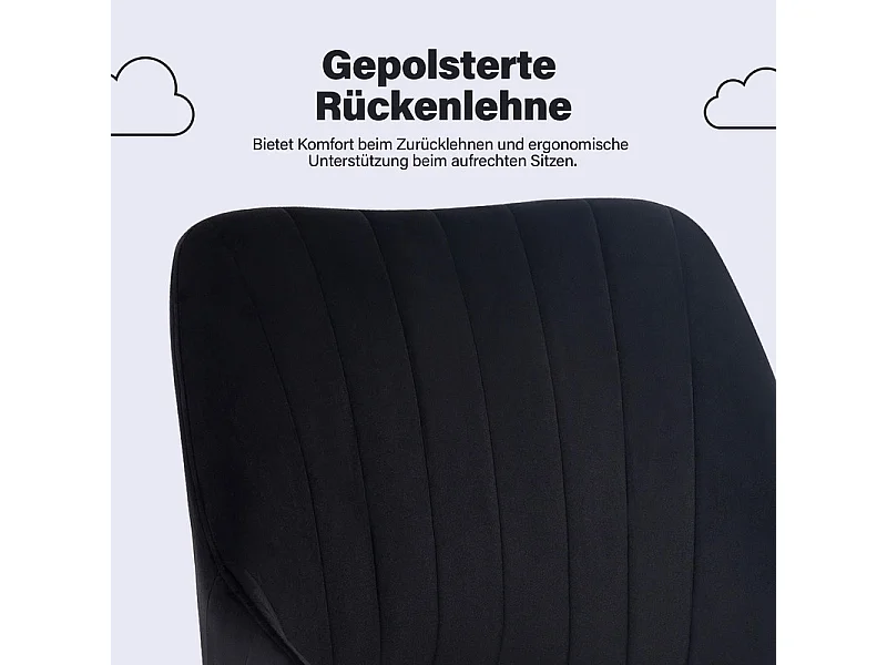 Chaise de bureau pivotante en velours - avec 5 roulettes - hauteur réglable - charge 150kg - Noir