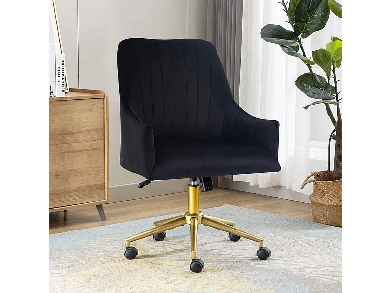 Chaise de bureau pivotante en velours - avec 5 roulettes - hauteur réglable - charge 150kg - Noir