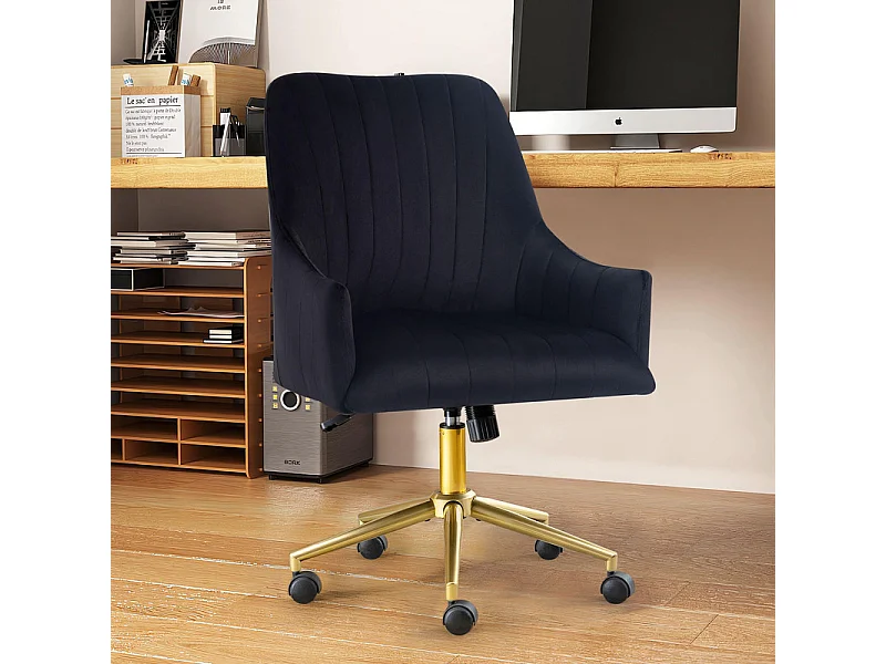 Chaise de bureau pivotante en velours - avec 5 roulettes - hauteur réglable - charge 150kg - Noir