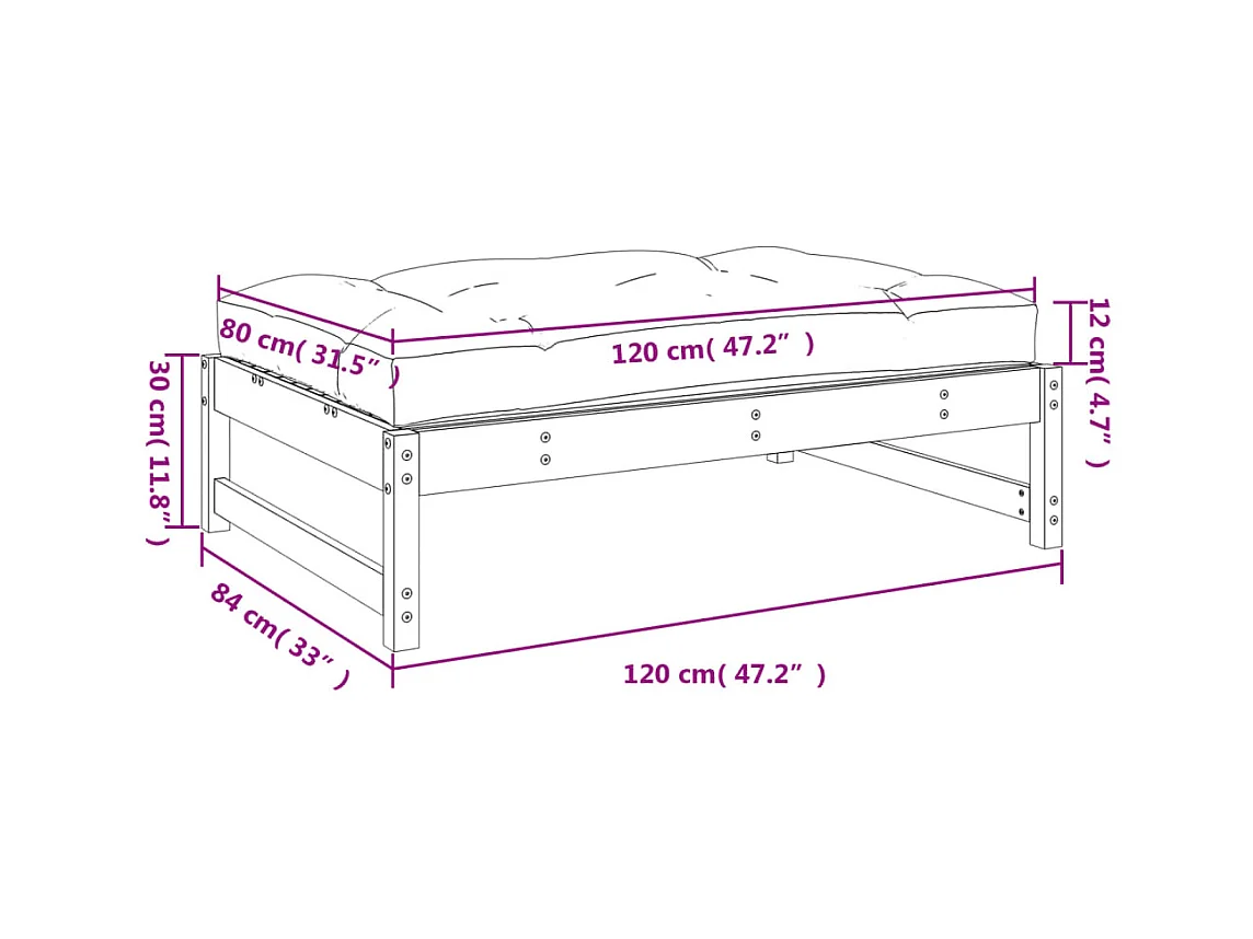 Helyndra  Taburete de jardín madera maciza de abeto Douglas 120x80 cm
