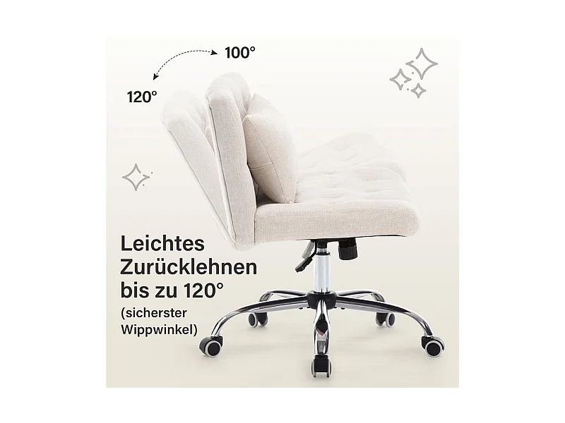 Draaibare bureaustoel - met lendenkussen en 5 wielen - belasting 160 kg - hoogte verstelbaar - Beige