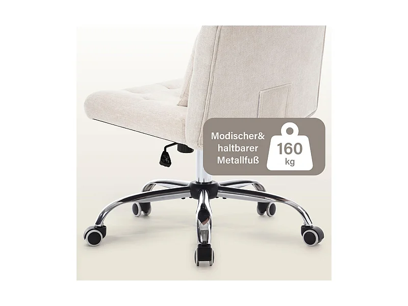 Draaibare bureaustoel - met lendenkussen en 5 wielen - belasting 160 kg - hoogte verstelbaar - Beige