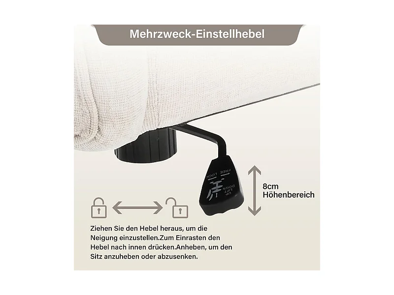 Draaibare bureaustoel - met lendenkussen en 5 wielen - belasting 160 kg - hoogte verstelbaar - Beige