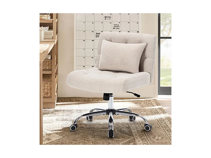 Chaise de bureau pivotant - avec coussin lombaire et 5 roulettes - charge 160 kg - hauteur réglable - Beige