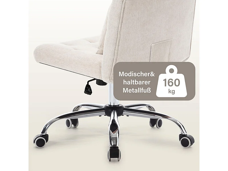 Chaise de bureau pivotant - avec coussin lombaire et 5 roulettes - charge 160 kg - hauteur réglable - Beige