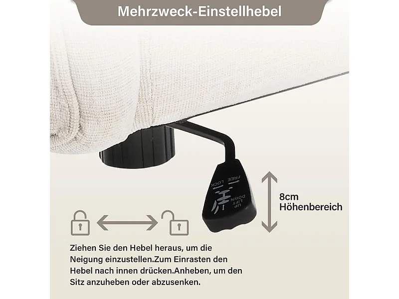 Chaise de bureau pivotant - avec coussin lombaire et 5 roulettes - charge 160 kg - hauteur réglable - Beige