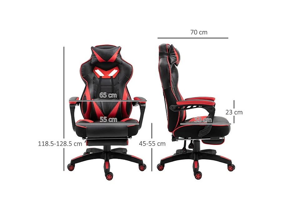 Chaise de bureau ergonomique en simili - inclinable pivotant réglable - avec repose-pieds rétractable - 65x70x118,5/128,5cm