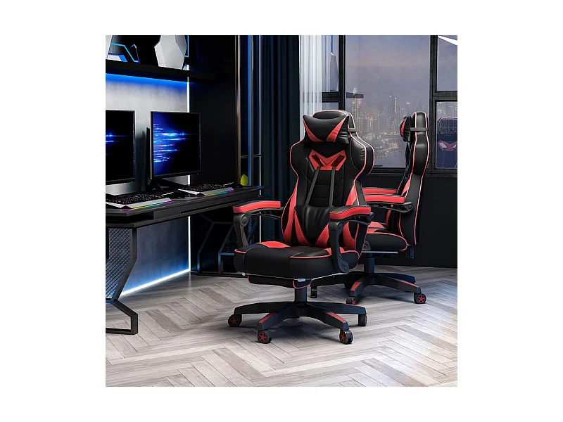 Chaise de bureau ergonomique en simili - inclinable pivotant réglable - avec repose-pieds rétractable - 65x70x118,5/128,5cm