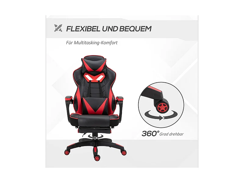 Chaise de bureau ergonomique en simili - inclinable pivotant réglable - avec repose-pieds rétractable - 65x70x118,5/128,5cm