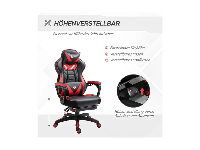 Chaise de bureau ergonomique en simili - inclinable pivotant réglable - avec repose-pieds rétractable - 65x70x118,5/128,5cm