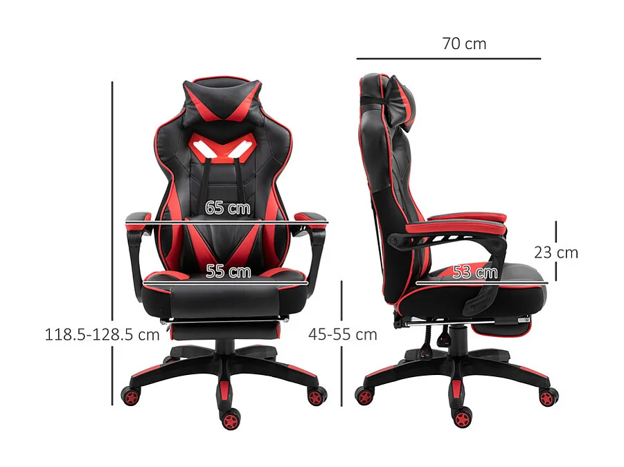 Chaise de bureau ergonomique en simili - inclinable pivotant réglable - avec repose-pieds rétractable - 65x70x118,5/128,5cm