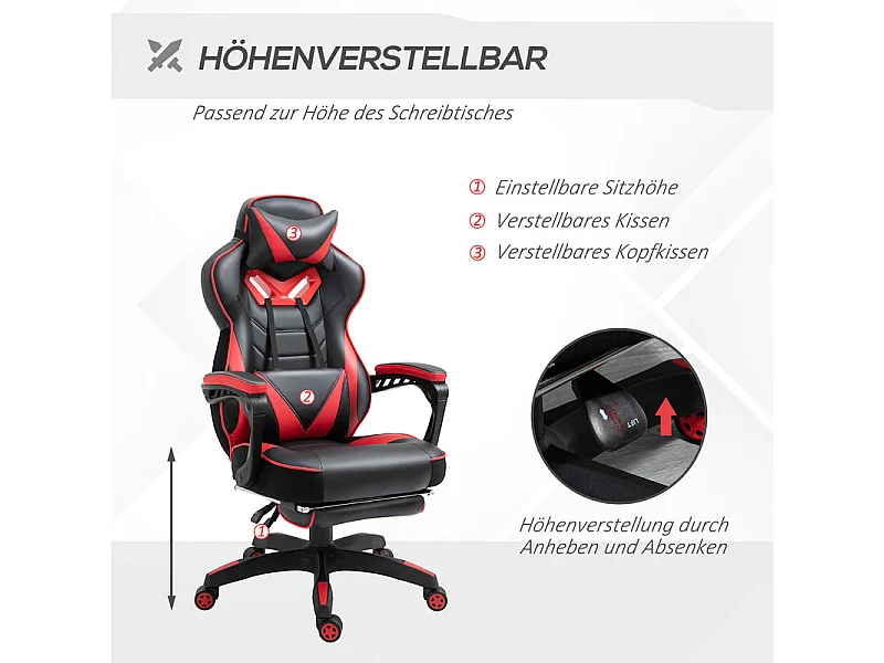 Chaise de bureau ergonomique en simili - inclinable pivotant réglable - avec repose-pieds rétractable - 65x70x118,5/128,5cm