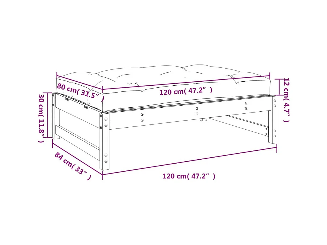 Helyndra  Repose-pied de jardin 120x80 cm gris bois de pin massif