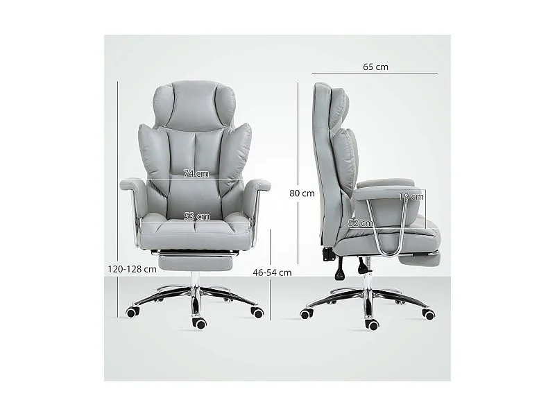 Cadeira de Escritório com apoio para os pés retrátil - encosto Inclinável - altura ajustável - 74x65x120/128cm