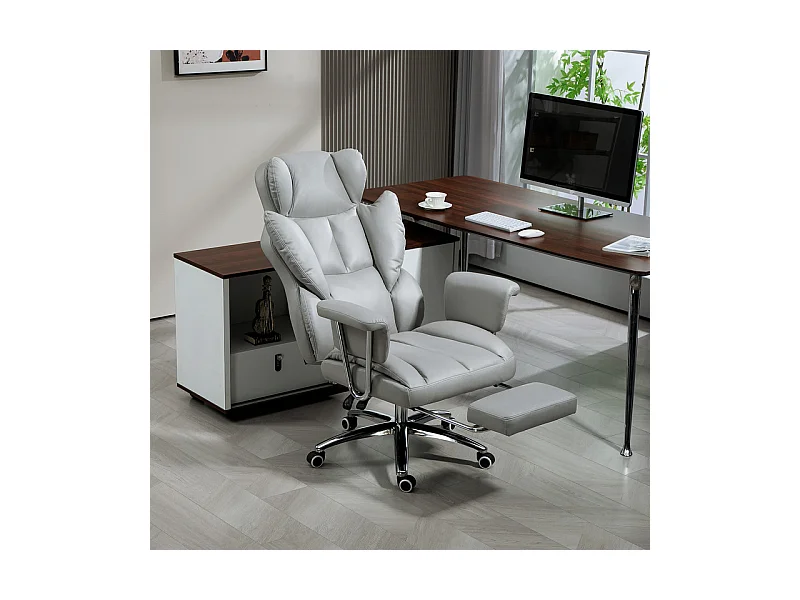 Fauteuil de Bureau avec repose-pieds rétractable - dossier Inclinable - hauteur réglable - 74x65x120/128cm