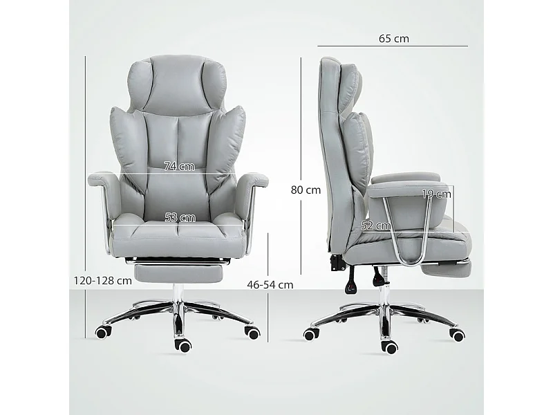 Fauteuil de Bureau avec repose-pieds rétractable - dossier Inclinable - hauteur réglable - 74x65x120/128cm