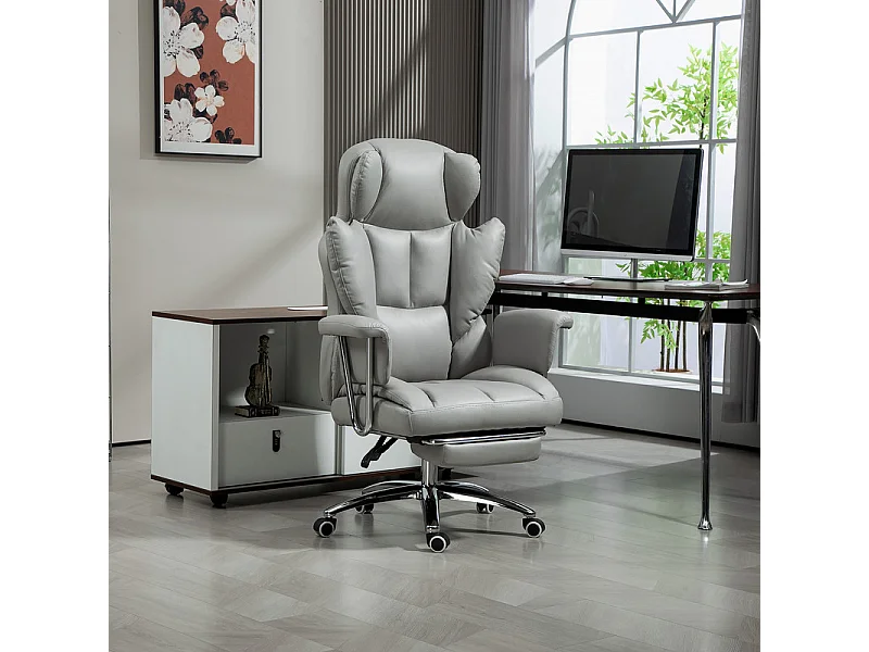 Fauteuil de Bureau avec repose-pieds rétractable - dossier Inclinable - hauteur réglable - 74x65x120/128cm