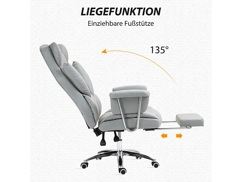 Fauteuil de Bureau avec repose-pieds rétractable - dossier Inclinable - hauteur réglable - 74x65x120/128cm