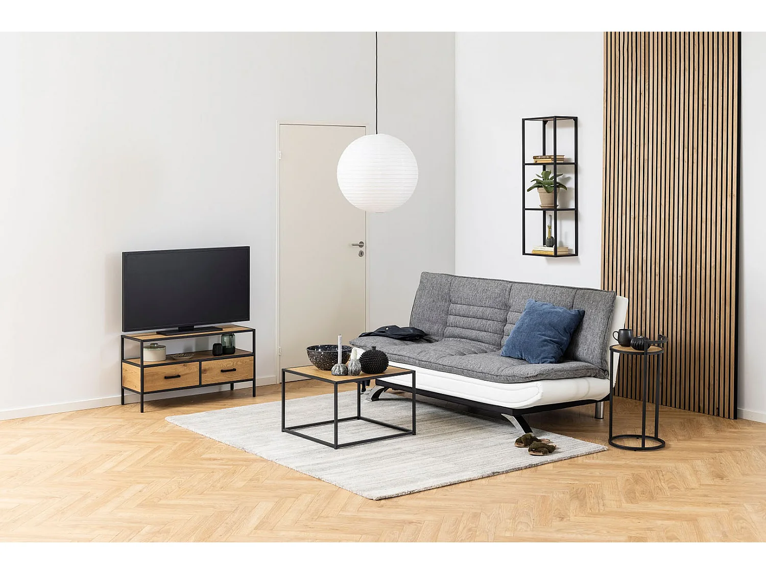 Slaapbank Fanny wit en lichtgrijs design.