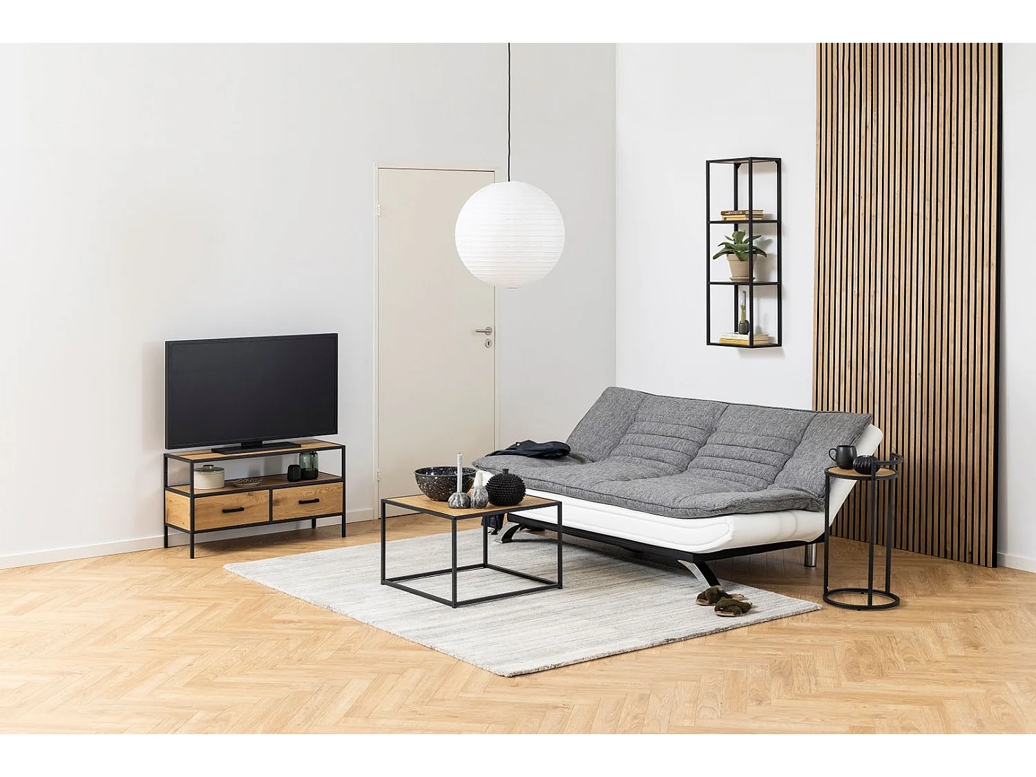 Fanny Canapé-lit en design gris clair et blanc.