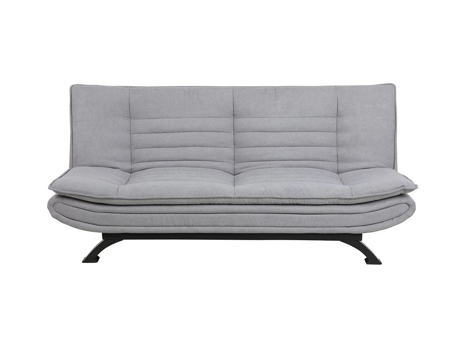 Fanny slaapbank in lichtgrijze stof en zwart metalen onderstel.