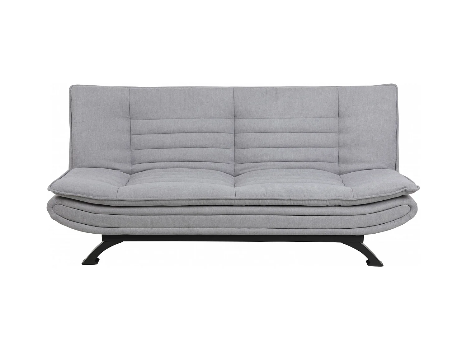 Fanny slaapbank in lichtgrijze stof en zwart metalen onderstel.