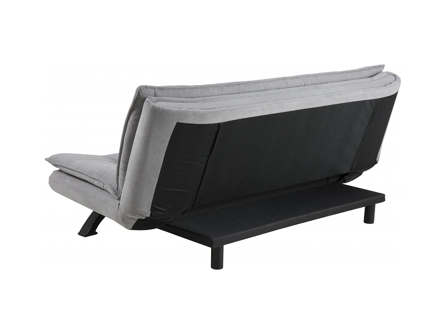 Fanny slaapbank in lichtgrijze stof en zwart metalen onderstel.