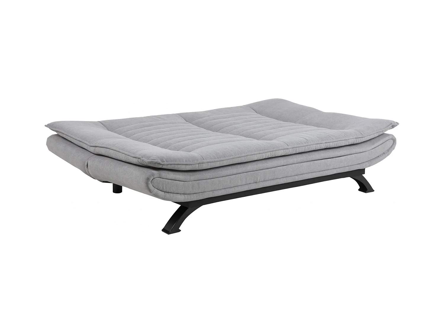 Fanny slaapbank in lichtgrijze stof en zwart metalen onderstel.