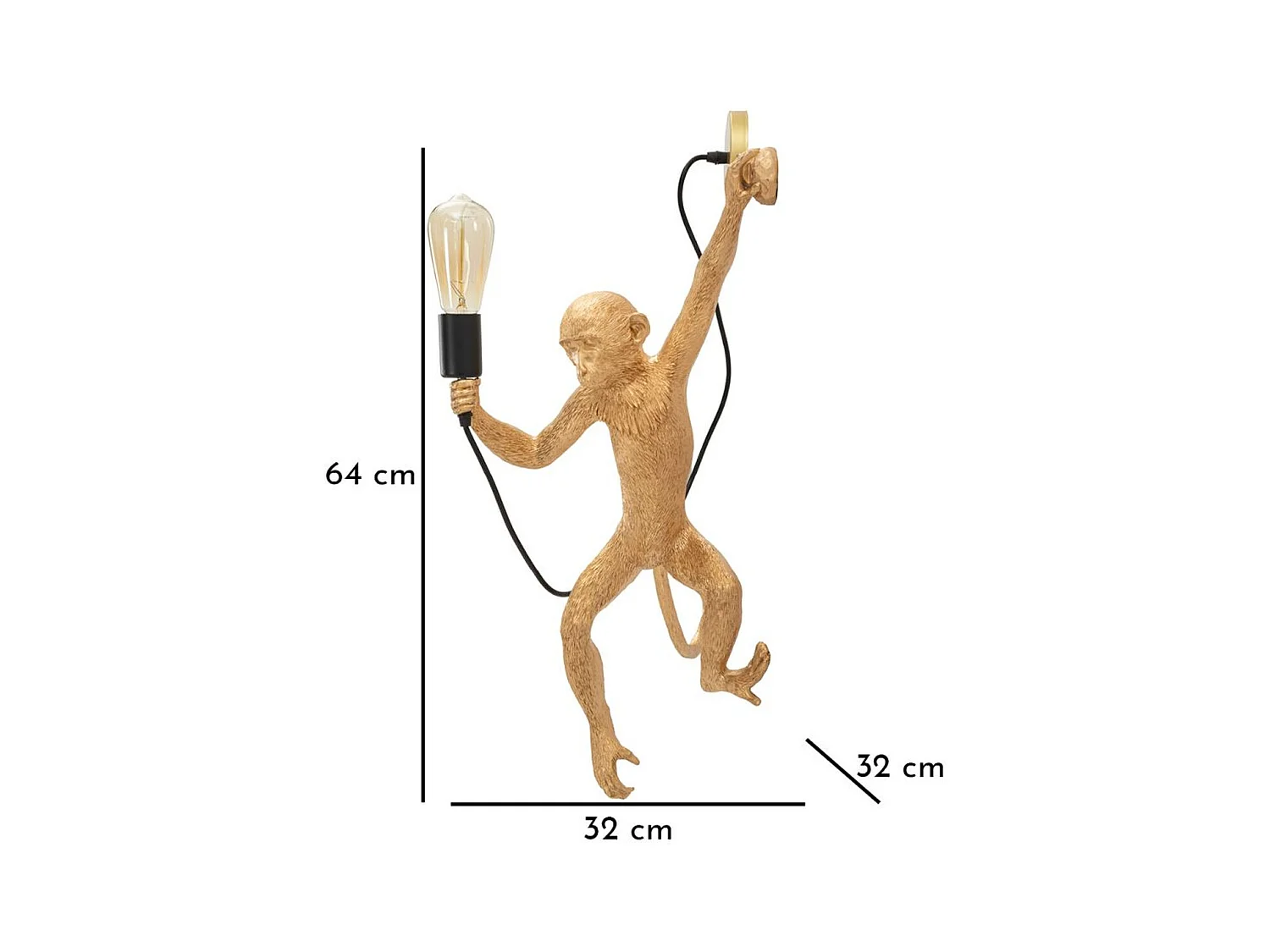 Wandlamp Aap 5, Goud, 32x32x64 cm, Epikasa