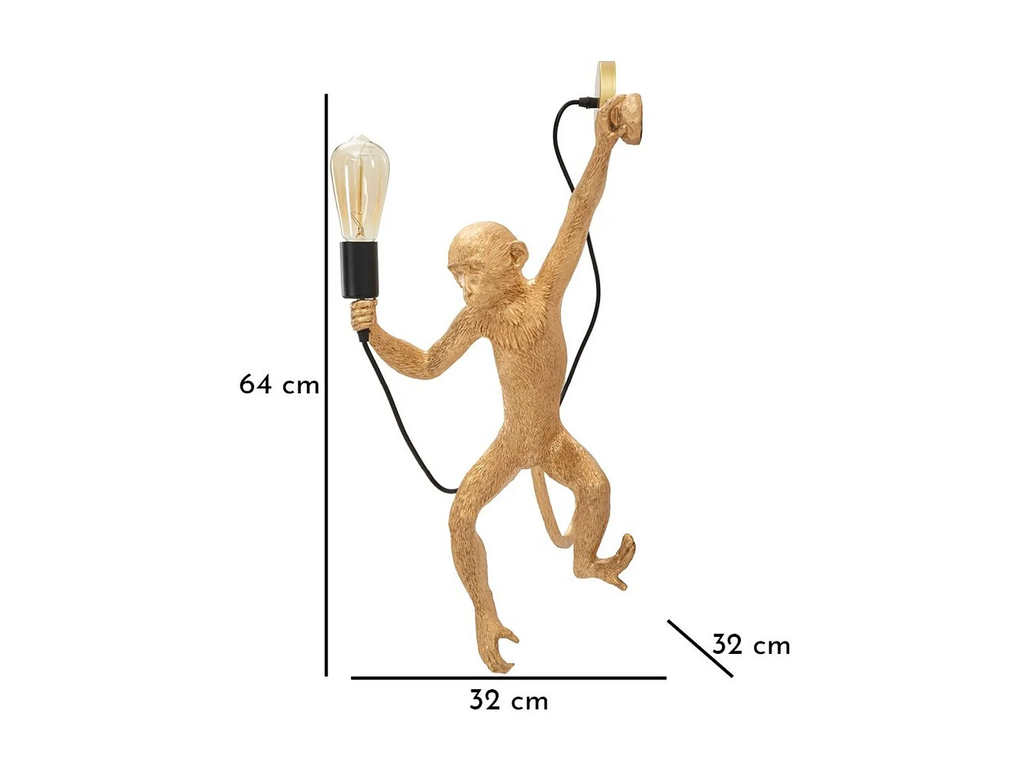 Lampa ścienna Małpa 5, Złoto, 32x32x64 cm, Seven Design