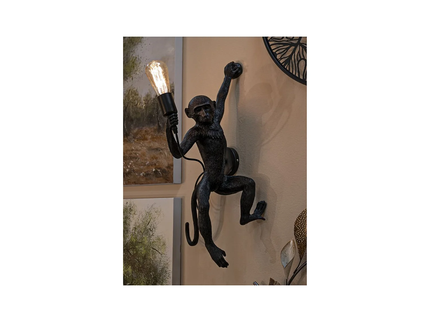 Wandlamp Aap 4, Zwart, 32x32x64 cm, Epikasa