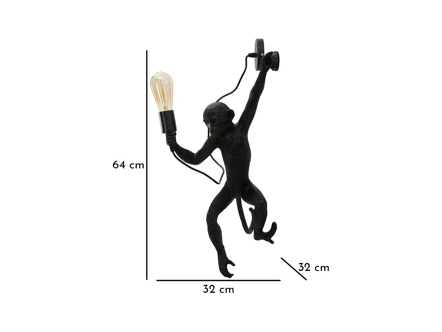 Wandlamp Aap 4, Zwart, 32x32x64 cm, Epikasa