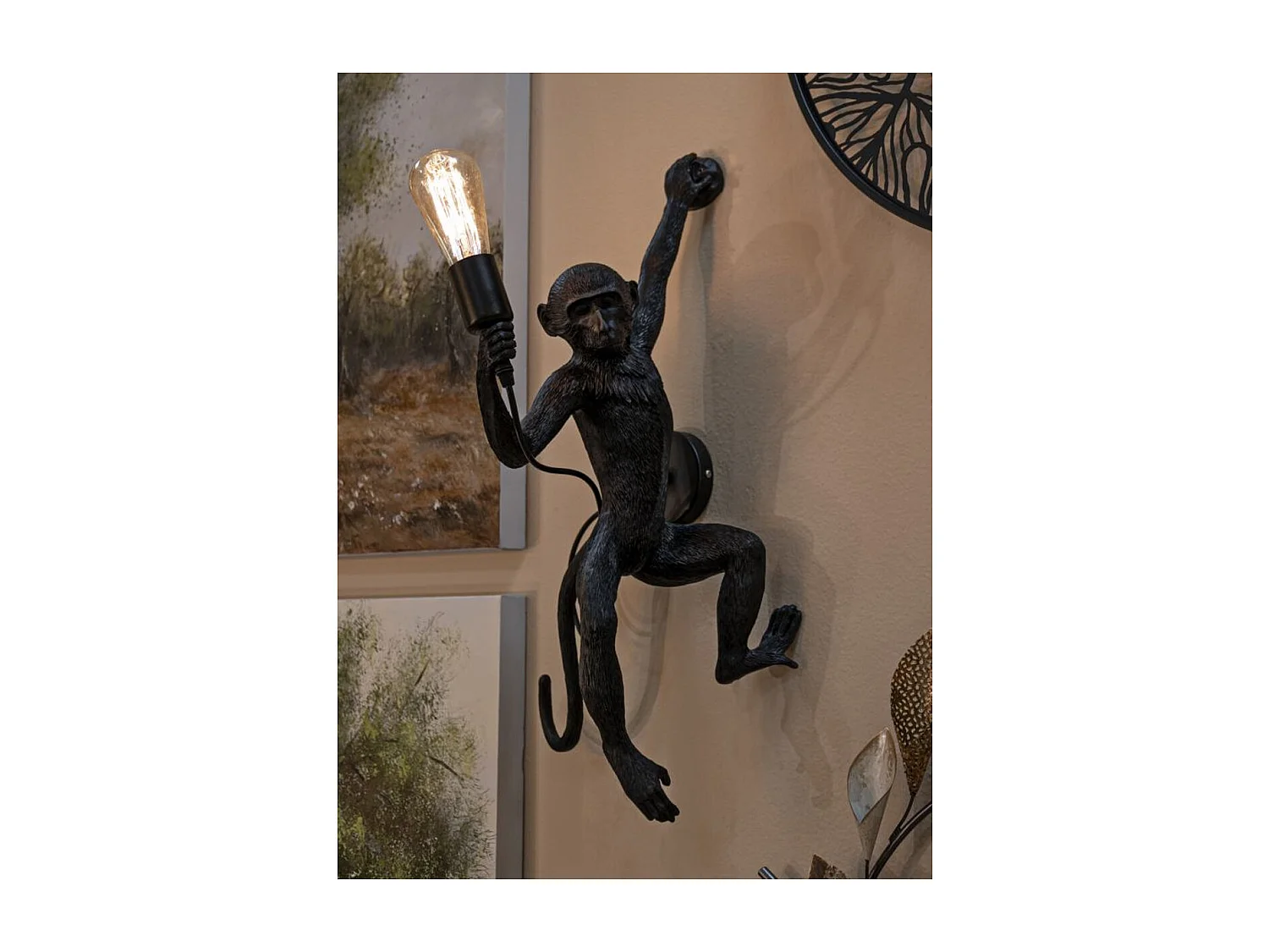 Lampa ścienna Małpa 4, Czarny, 32x32x64 cm, Seven Design