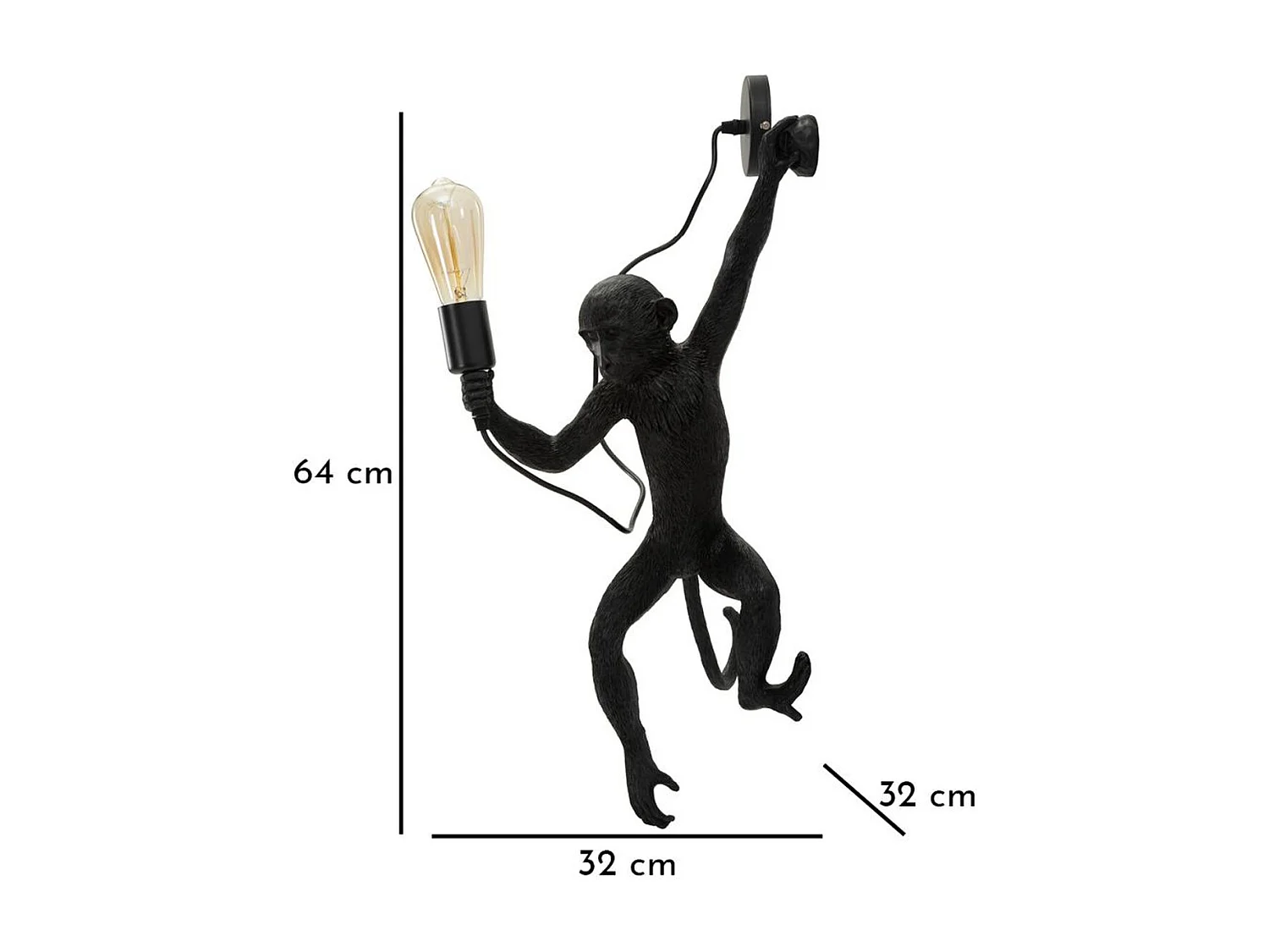 Lampa ścienna Małpa 4, Czarny, 32x32x64 cm, Seven Design