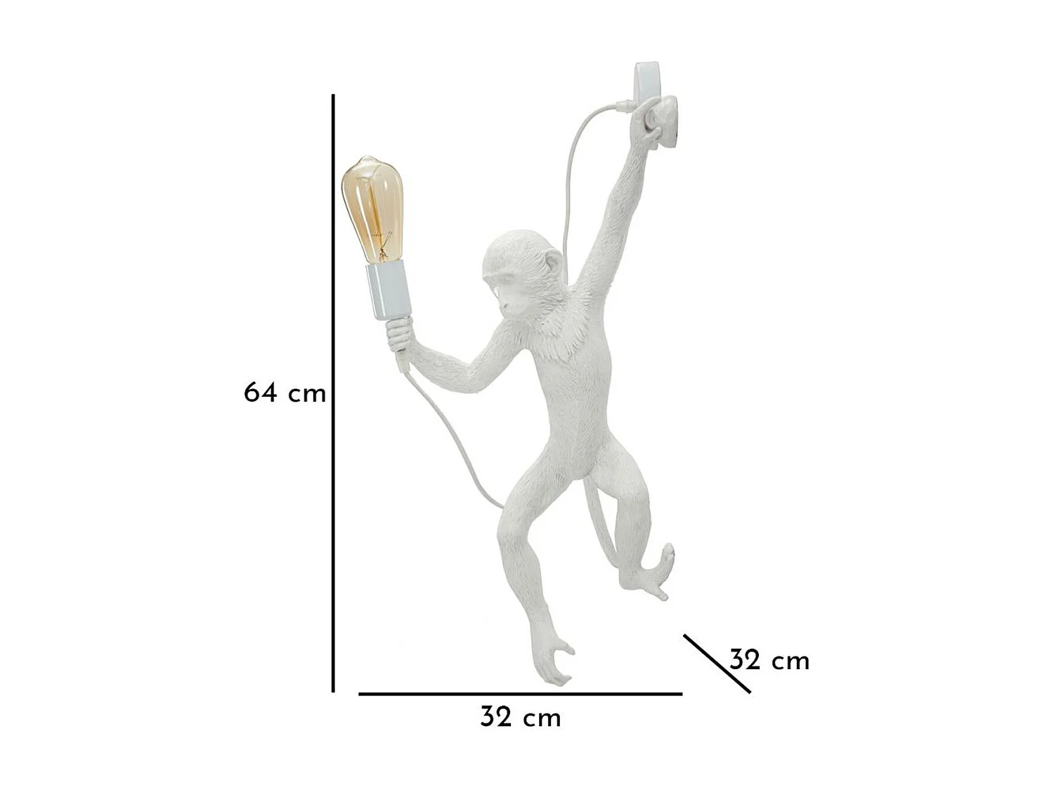 Lampa ścienna Małpa 3, Biały, 32x32x64 cm, Seven Design