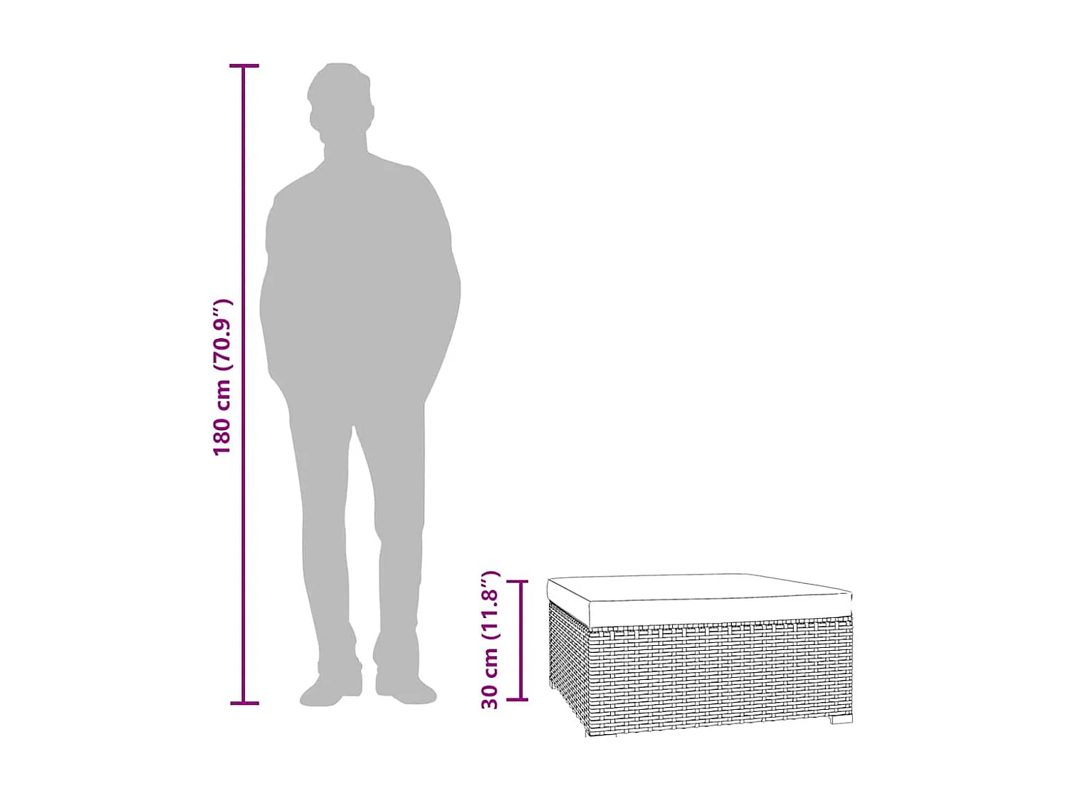 Layla Hope  Repose-pied de jardin et coussin Gris 70x70x30cm Résine tressée