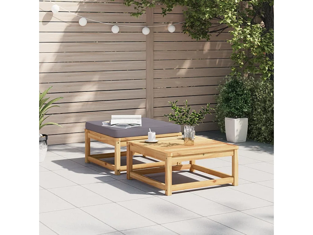 Yuki  Repose-pied de jardin avec coussins bois massif d'acacia