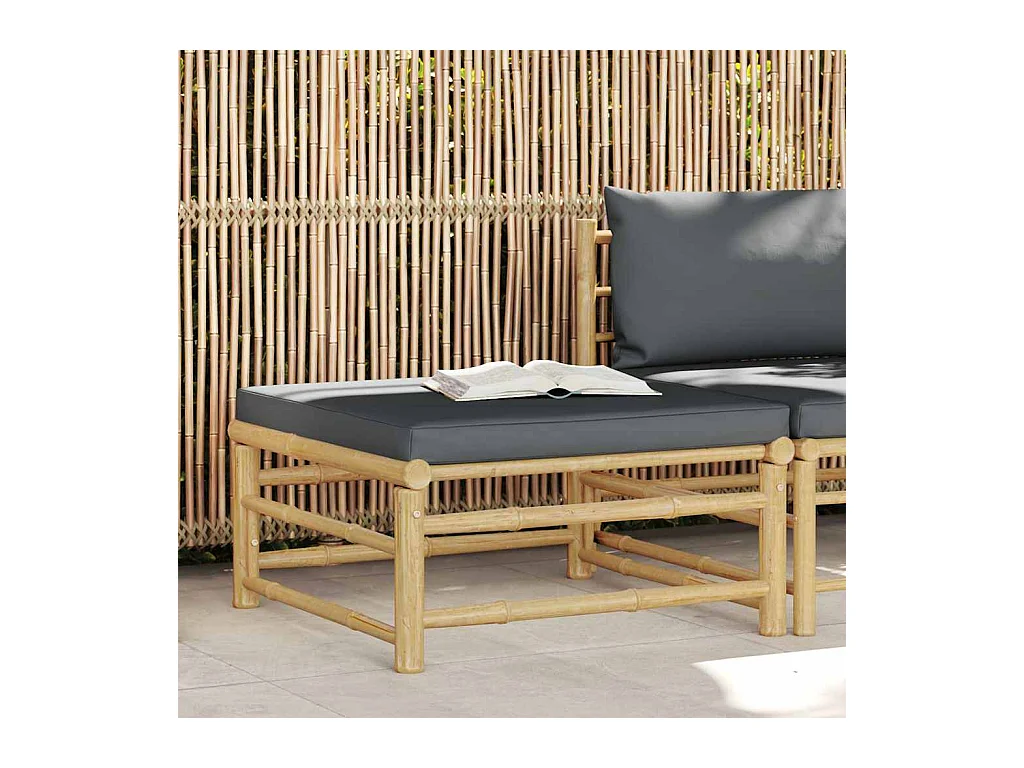 Arinda  Repose-pied de jardin avec coussin gris foncé Bambou