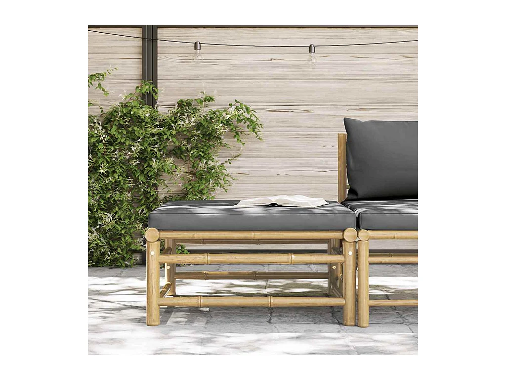 Arinda  Repose-pied de jardin avec coussin gris foncé Bambou