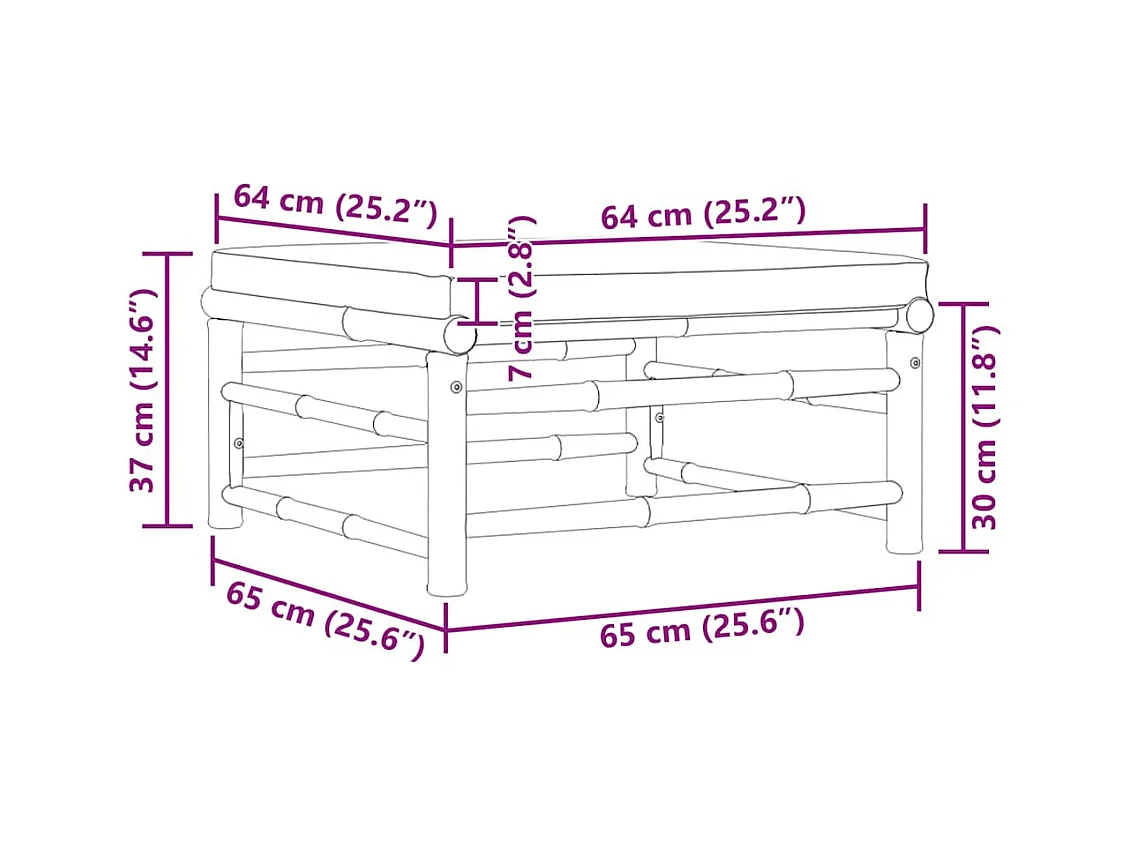 Arinda  Repose-pied de jardin avec coussin gris foncé Bambou