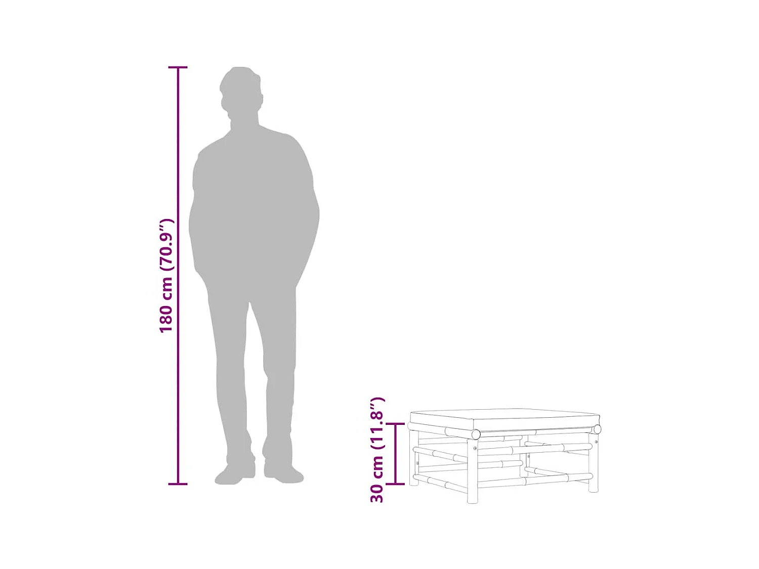 Arinda  Repose-pied de jardin avec coussin gris foncé Bambou