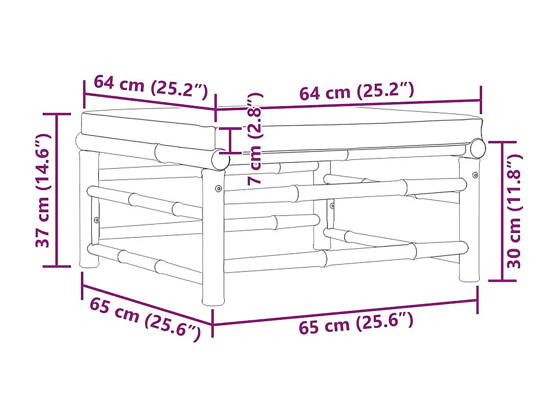 Arinda  Repose-pied de jardin avec coussin gris foncé Bambou